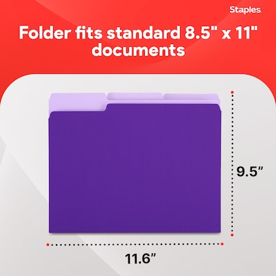 Staples File Folders, 1/3-Cut Tab, Letter Size, Purple, 24/Pack (ST13845-CC)
