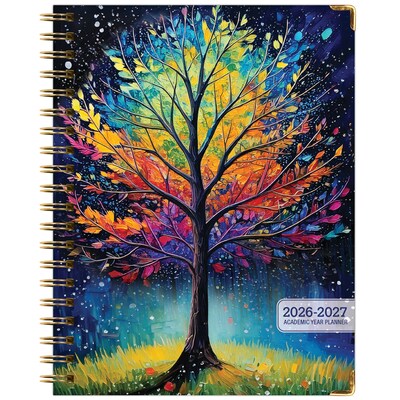 2026-2027 Excello Brands 8.5" x 11" Academic Weekly & Monthly Planner, Paperboard Cover, Black Tree Seasons (FSHN-AY26-8511-32)