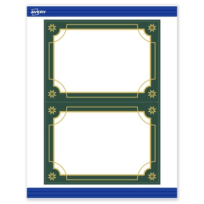Avery Gold-Green Border General Use Blank Cards, White, 20/Pack (S00-FDG)