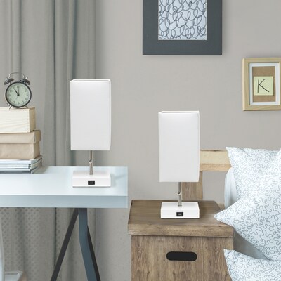 Simple Designs Petite White Stick Lamp with USB Charging Port and Fabric Shade, White, 2/Pack (LC2004-WOW-2PK)