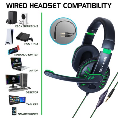 ENHANCE GX-H5 Noise Cancelling Stereo Gaming Headset, 3.5mm, Green (ENGXH50100GNWS)