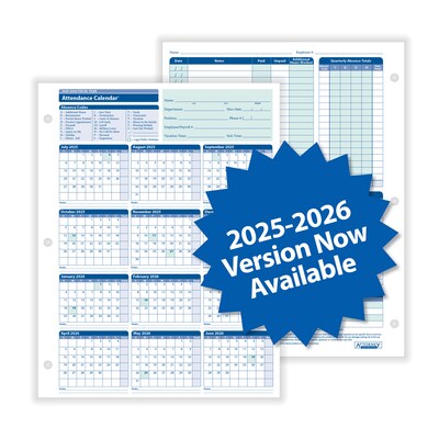 ComplyRight 2025-2026 Fiscal Year Attendance Calendar Cards, 50/Pack (A42005015)