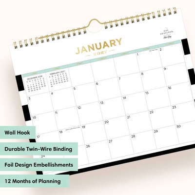 2027 Blue Sky Day Designer 22" x 17" Monthly Desk Calendar, Black/White (163811)