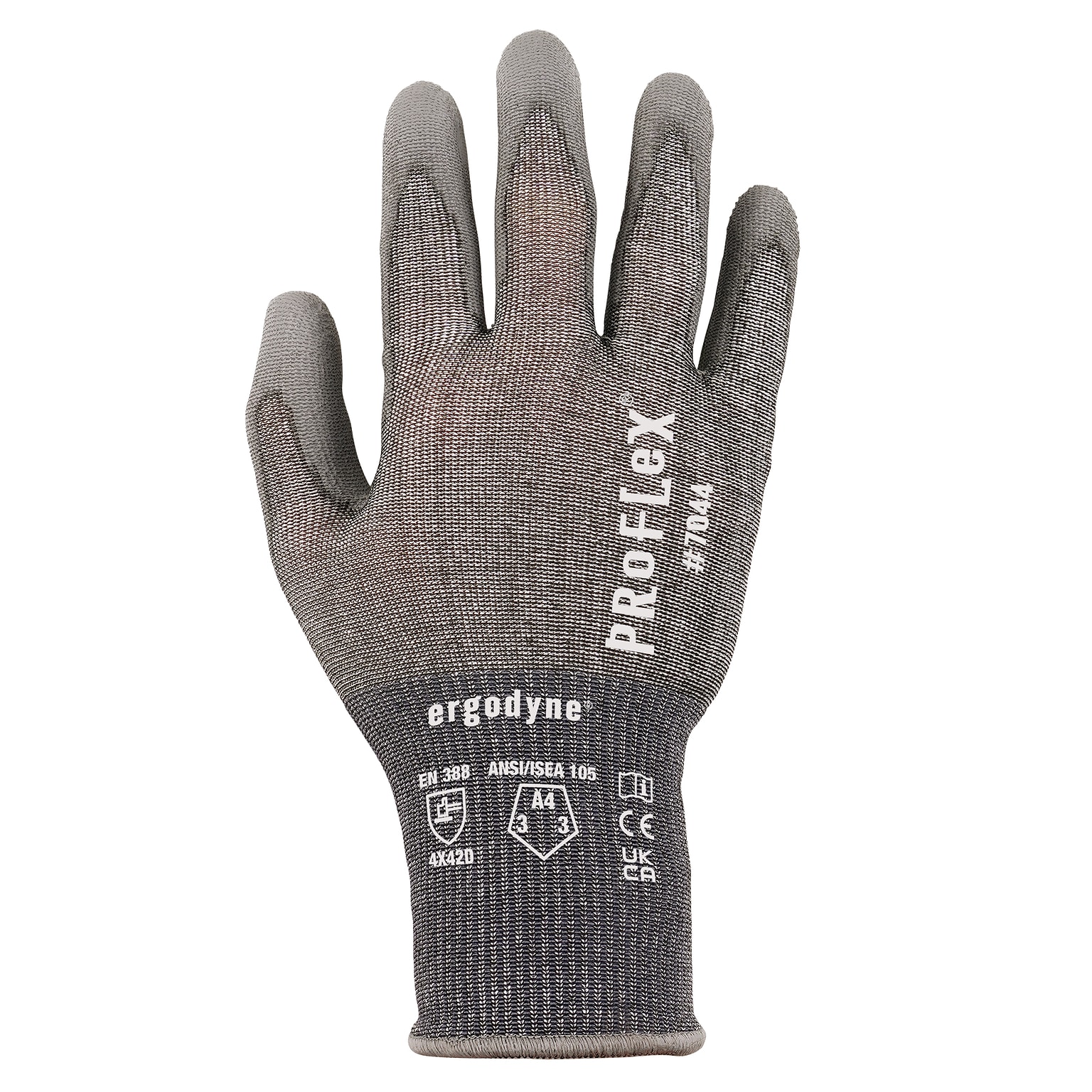 Ergodyne ProFlex 7044 PU Coated Cut-Resistant Gloves, ANSI A4, Gray, Small, 12 Pair (10482)