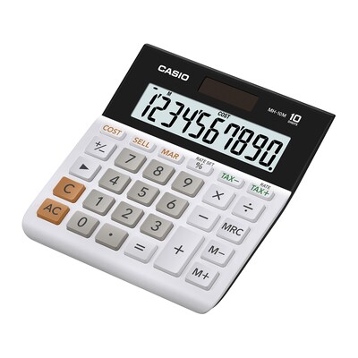 CASIO MH-10M 10-Digit Battery & Solar Portable Desktop Calculator, White, 10/Pack (MH-10M)