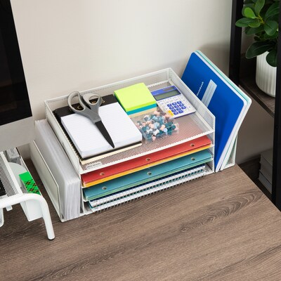 Mind Reader Metal Desktop Organizer Letter Tray, 16.75"L x 9.15"W x 6"H, White (4TSIDE2-WHT)