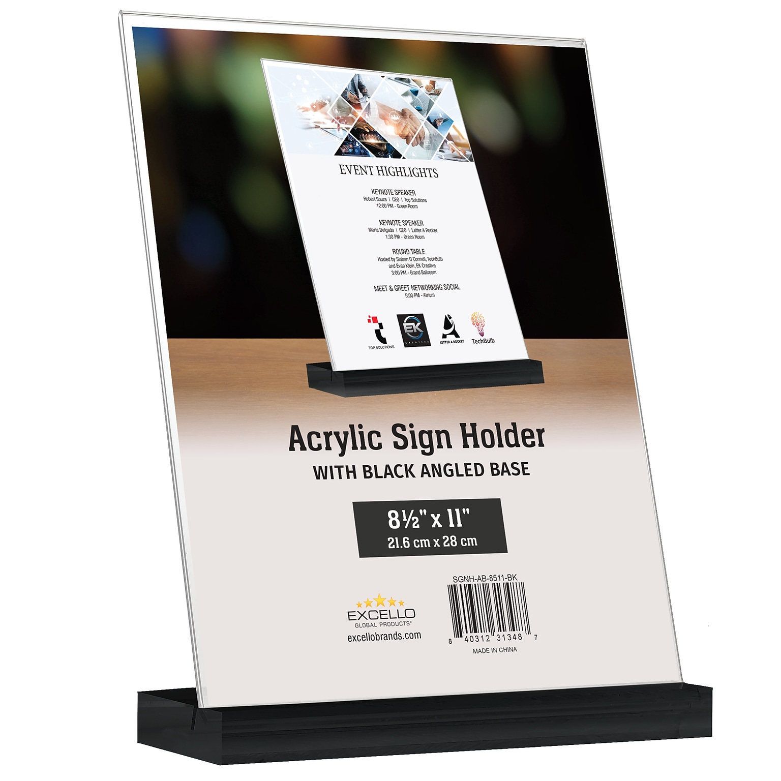 Global Printed Products Sign Holder, 8.5 x 11, Vertical, Table Top, Black/Clear Acrylic (SGNH-AB-8511-BK)