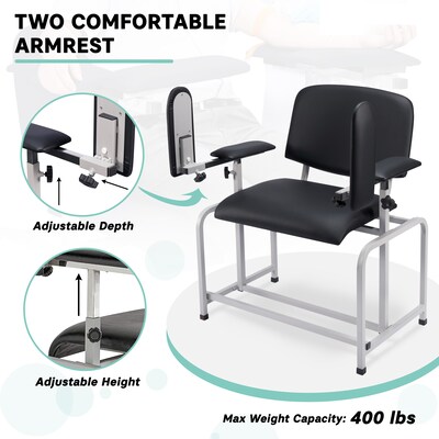Viva Comfort Extra Wide Adjustable Bariatric Phlebotomy Blood Drawing Chair, 500 lbs. Capacity, Black (ADI997-01-BLK-HD-MK)