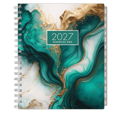 2027 Excello Brands Essential Pro 7" x 9" Weekly & Monthly Planner, Teal Gold Marble (ESPRO-CY27-79-54)