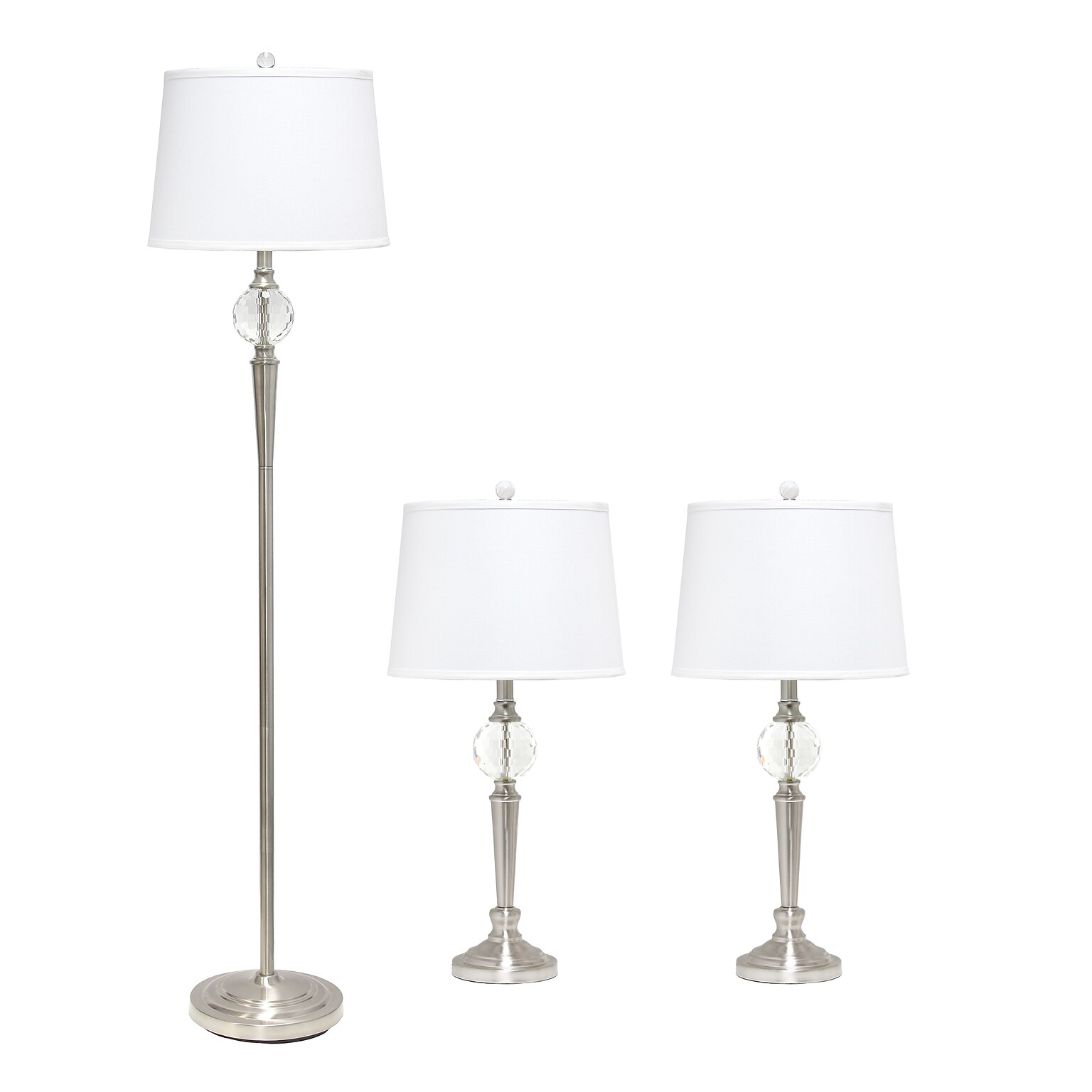 Lalia Home Classix 63/29 Brushed Nickel Three-Piece Floor/Table Lamp Set with Tapered Shades (LHS-1000-BN)