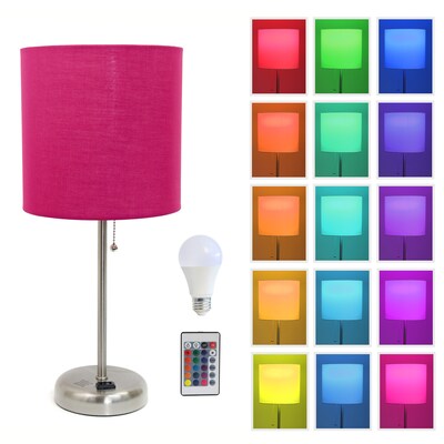 Simple Designs 19.5 LED Table Lamp, Brushed Steel/Pink Shade (LT2024-PNK-CCLB)