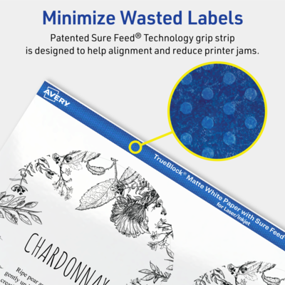 Avery TrueBlock Laser/Inkjet Decorative Edge Multipurpose Labels, 4.75" x 3.5", White, 40/Pack (94600)