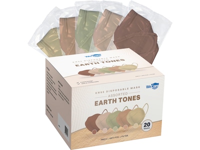WeCare Earth Tones Disposable KN95 Fabric Face Masks, One Size, Assorted Colors, 20/Pack, 50 Packs/C