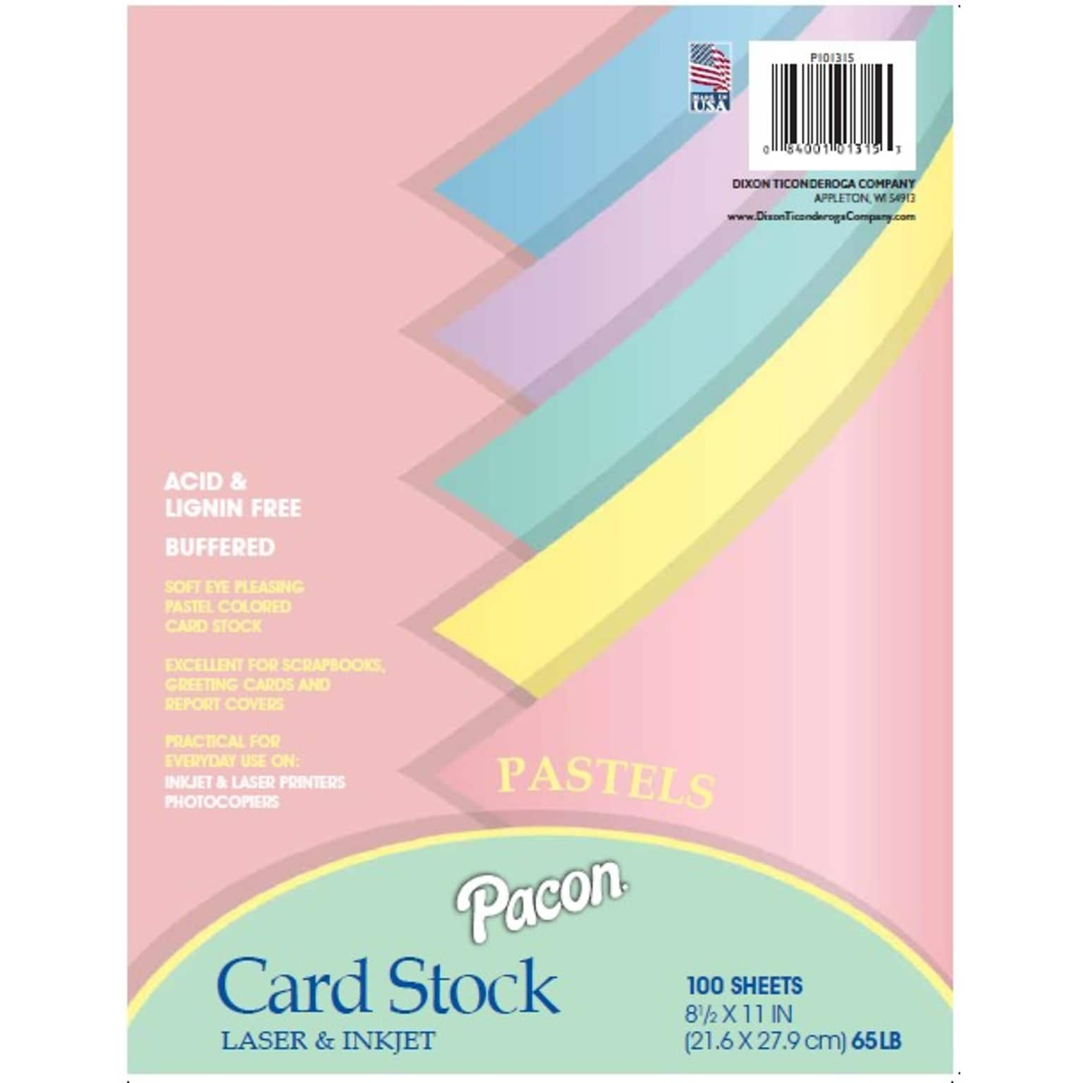 Array 65 lb. Cardstock Paper, 8.5 x 11, Assorted Colors, 100 Sheets/Pack (101315)