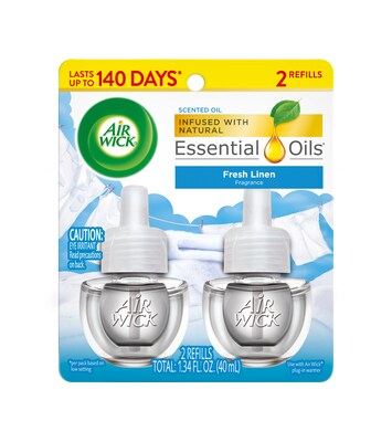 Air Wick Essential Oils Warmer Refill, Fresh Linen Scent, 0.67 oz., 2/Pack (6233882291)