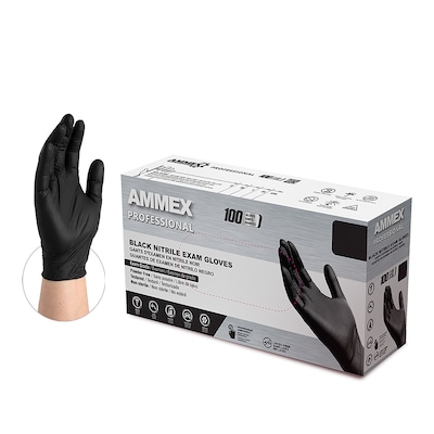 Ammex Professional Series Powder Free Nitrile Exam Gloves, Latex Free, Medium, Black, 100/Box, 10/Carton (ABNPF44100-CC)