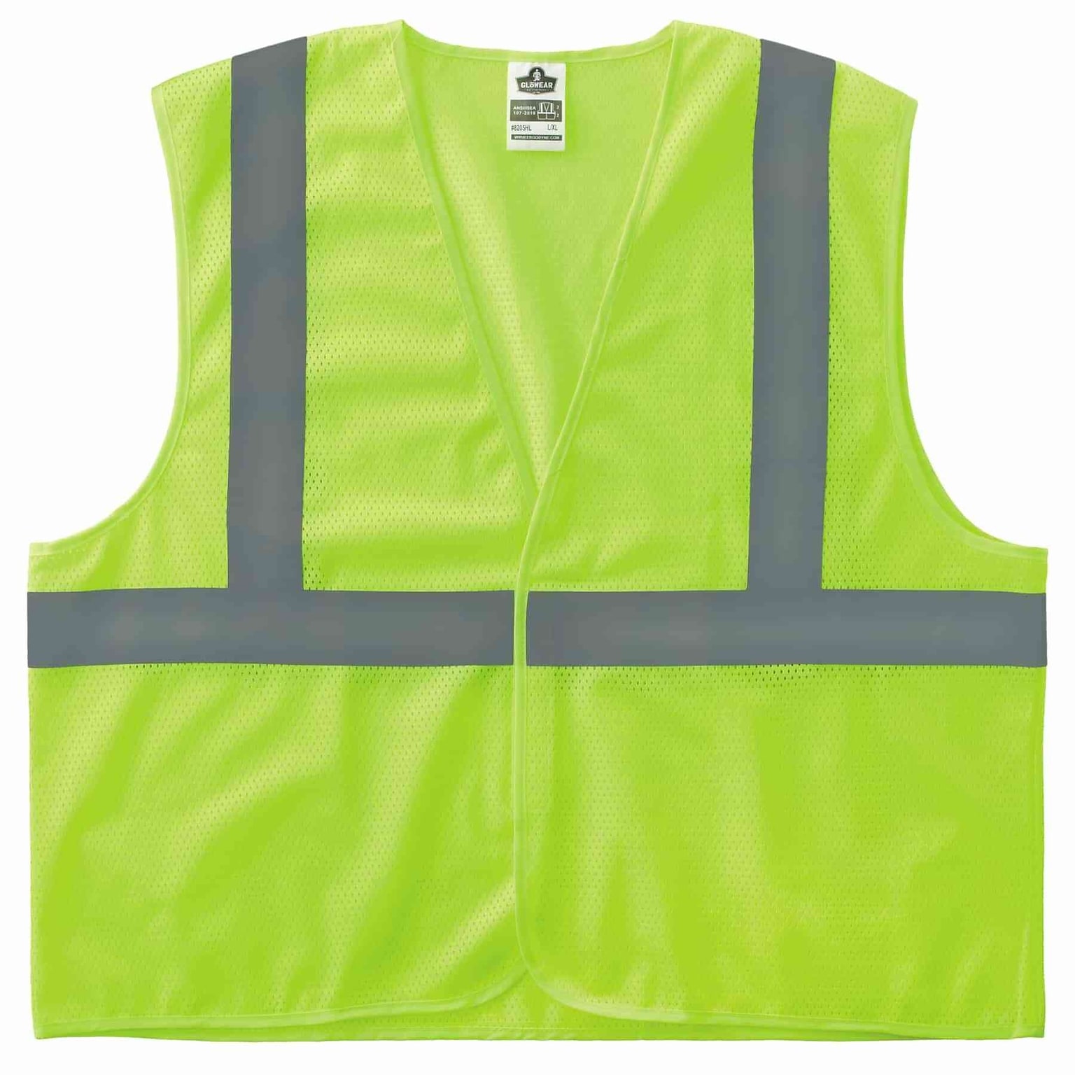 GloWear 8205HL-ECO High Visibility Sleeveless Vest, ANSI Type R Class 2, Lime, 2X/3X, (21987)