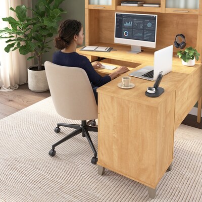 Bush Home Somerset 60" W L Shaped Computer Desk with Hutch, Maple Cross (SET002MC)