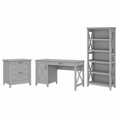 Bush Furniture Key West 54W Computer Desk with Lateral File Cabinet and Bookcase, Cape Cod Gray (KW