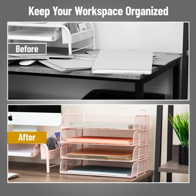 Mind Reader Metal Side Loading Stackable Letter Tray, Pink (DSTACK4-PNK)