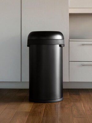 simplehuman 115L Bullet Can, Matte Black Heavy-Gauge Steel, Indoor Trash Can with Open Lid, 30 Gallon (CW1493)