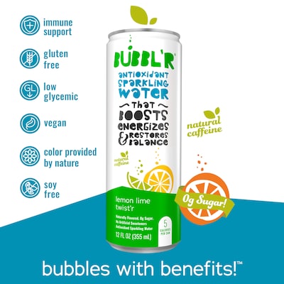 Bubbl'r Antioxidant Lemon Lime Twist'r Flavored Sparkling Water, 12 oz., 12 Cans/Carton (028435600145)