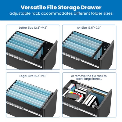 Mount-It! 3-Drawer Mobile File Cabinet, Letter/Legal Size, Lockable, 23.35"H x 11.81"W x 19.69"D, Black (MI-944B)