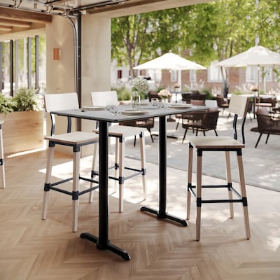 Flash Furniture Acadia Wooden Dining Table with T-Bases, 30D x 48W, Gray Faux Concrete/Black Base (ST3048CGT0522B)