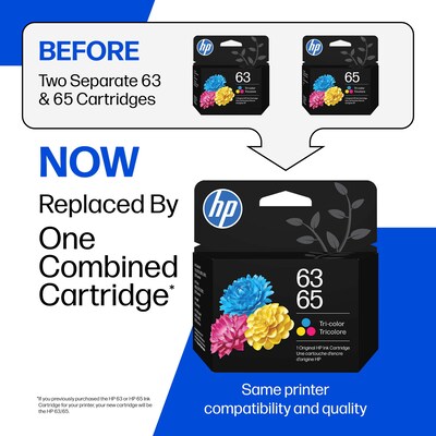 HP 63/65 Tri-Color Standard Yield Ink Cartridge, Prints Up to 100 Pages (B7RT2AN)