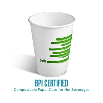 Perk™ Compostable Paper Hot Cup, 12 Oz., White/Green, 50/Pack (PK56222)