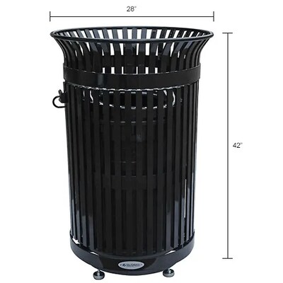 Global Industrial Outdoor Heavy-Duty Slatted Steel Trash Can w/ Door, 36 Gal., Black (641630BK)