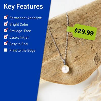 Avery Printable Decorative Edge Multipurpose Labels, 0.5 x 2.5, Bright Green, 3600/Box (94749)