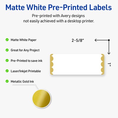 Avery Laser/Inkjet Rectangle Multipurpose Labels, 1 x 2-5/8, White, 160/Pack (S00D1T)