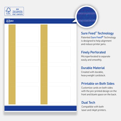 Avery Dipped Gold Edge Matte Blank Card, White, 80/Pack (S00-D1S)