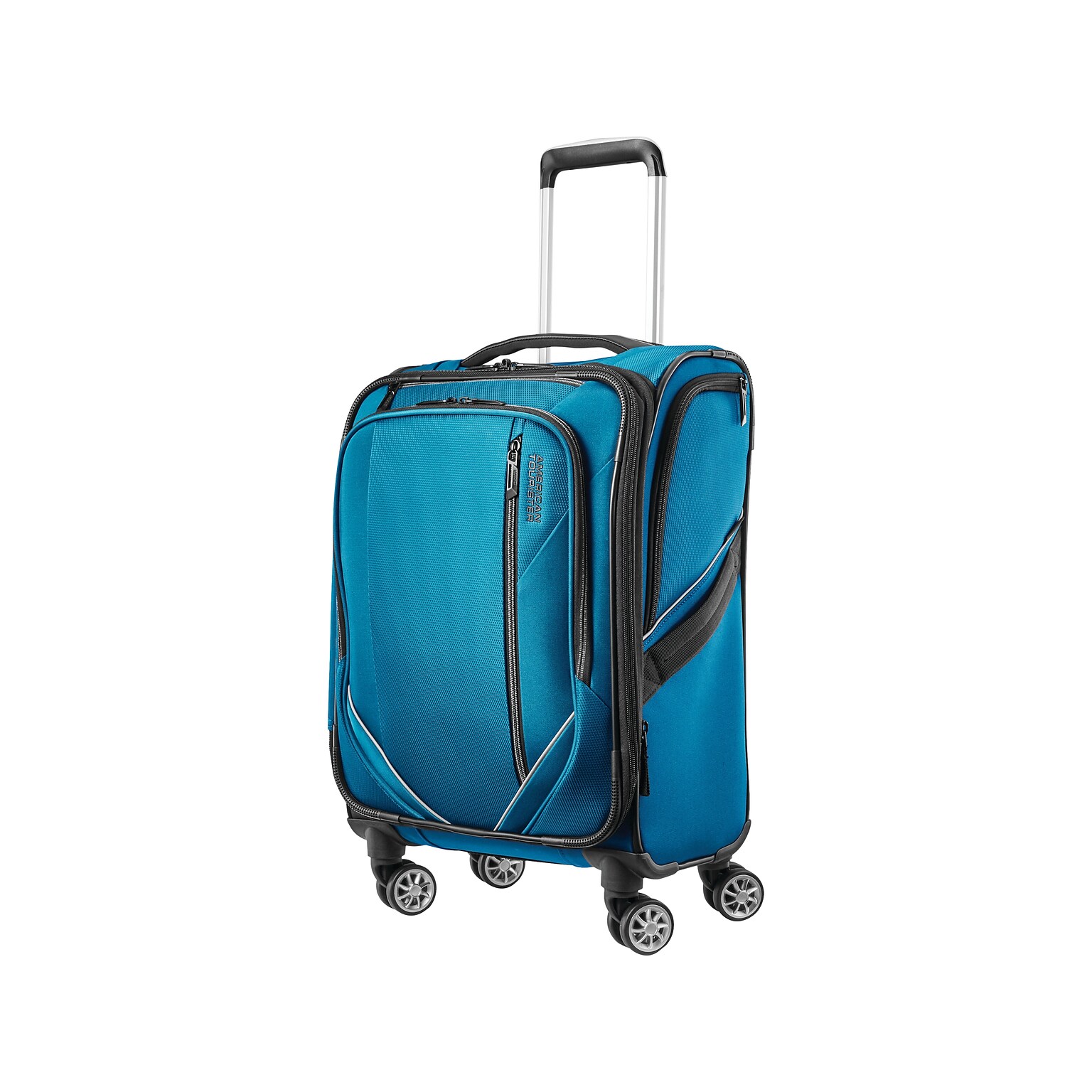 American Tourister Zoom Turbo Polyester 4-Wheel Spinner Luggage, Teal Blue (131400-1855)