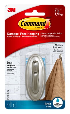 Command™ Medium Hook, Traditional Brushed Nickel, 1 Hook, 2 Strips/Pack (17051BN-B)