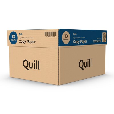 Quill Brand® 8.5" x 14" Copy Paper, 20 lbs., 92 Brightness, 500 Sheets/Ream, 10 Reams/Carton (720223)