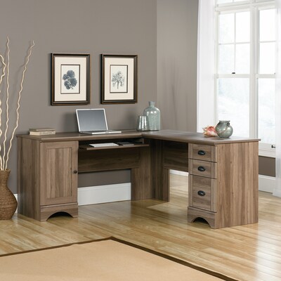 Sauder Harbor View 66W L-Shaped Computer Desk, Salt Oak (417586)