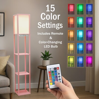 Simple Designs Etagere Organizer 62.5" Floor Lamp with Rectangular Shade, Light Pink (LF1037-LPK-CCLB)