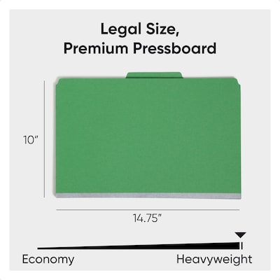 Smead 50% Recycled Pressboard Classification Folders, 2" Expansion, Legal Size, 2 Dividers, Green, 10/Box
