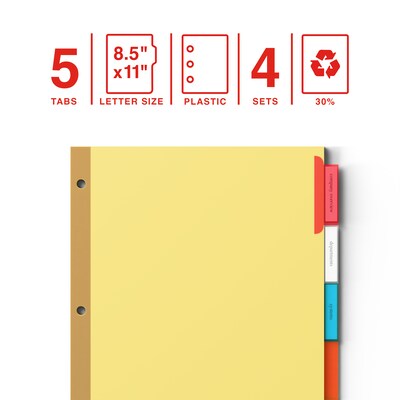 Staples Big Tab Insertable Dividers, 5-Tab, Multicolor, 4/Sets