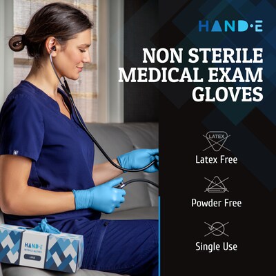 Hand-E Blue Nitrile Disposable Gloves, Latex-Free, Powder-Free, XL, 400 Count (HND-82724H-4A)