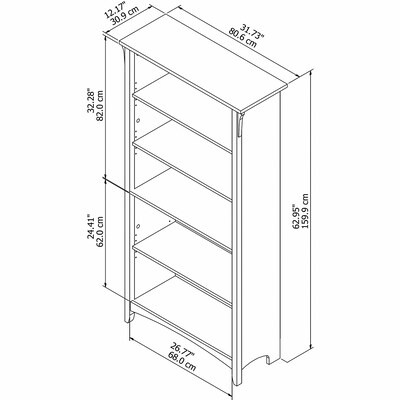 Bush Furniture Salinas 63"H 5-Shelf Bookcase with Adjustable Shelves, Vintage Black Laminated Wood (SAB132VB-03)