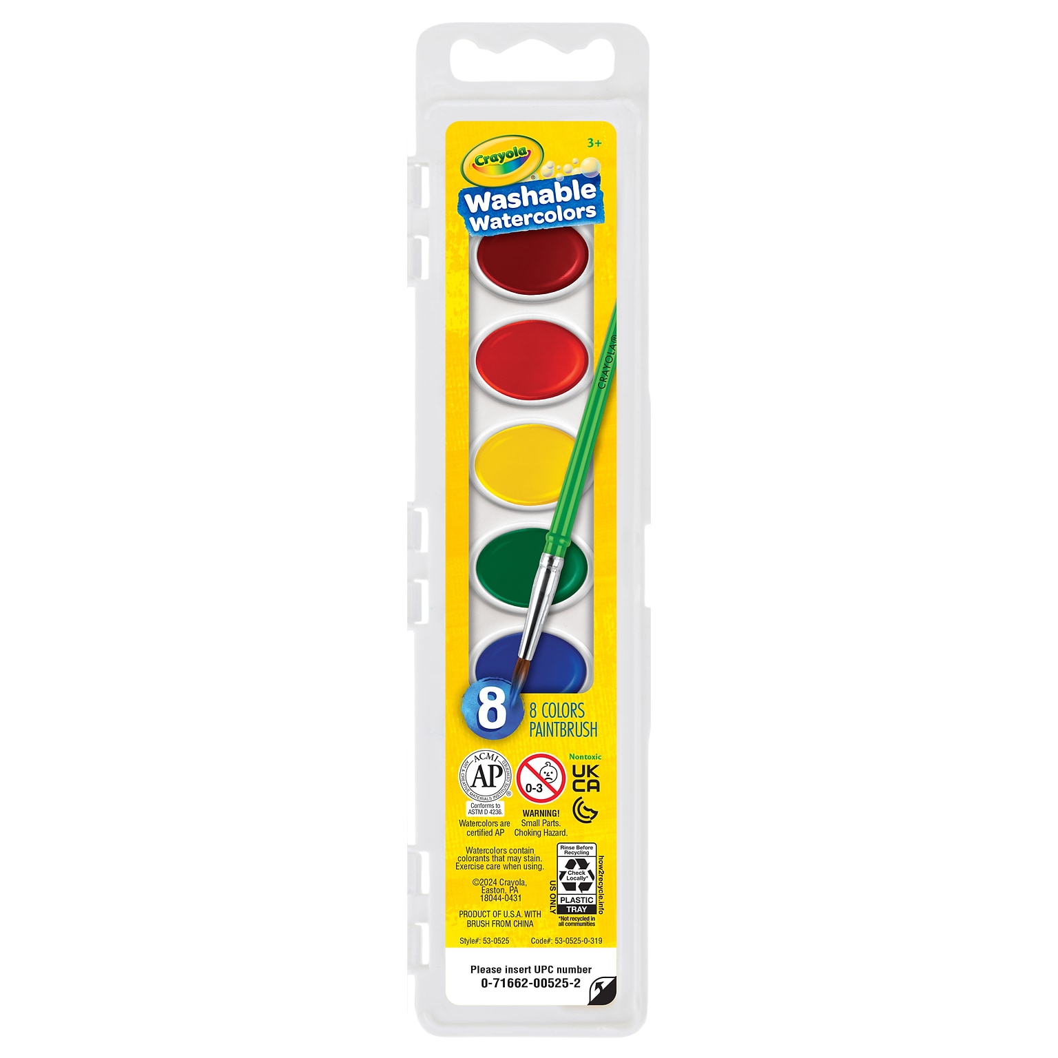 Crayola Washable Watercolors, Assorted (53-0525)