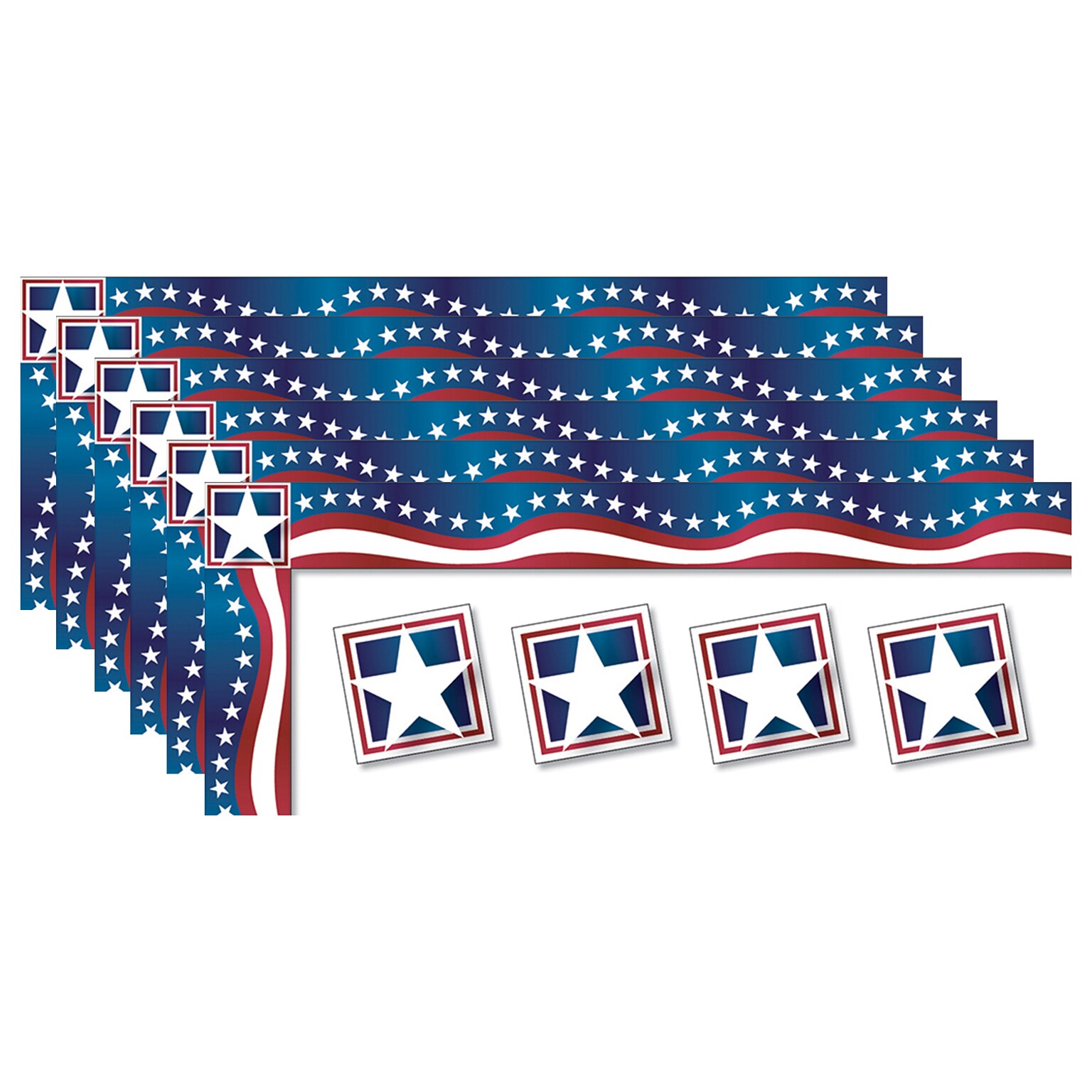 North Star Teacher Resources All Around the Board Stars & Stripes Trimmer, 3 x 43 ft., 6 Packs/Bundle (NST4244-6)