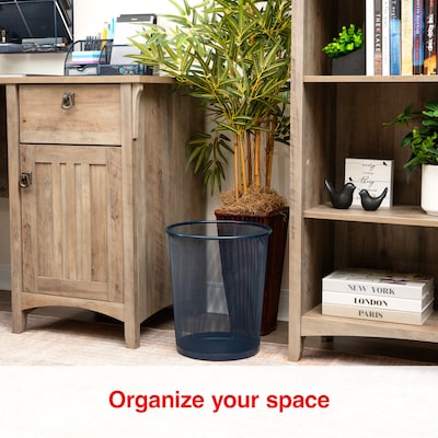 Staples Metal Mesh Trash Can, 4.4 Gallon, Navy Blue (ST63856)
