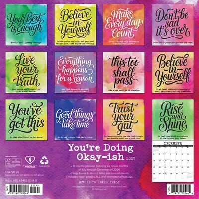 2027 Willow Creek Youre Doing Okay-ish 12 x 12 Monthly Wall Calendar, Assorted Colors (63149)