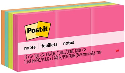 Post-it Notes, 1 3/8x 1 7/8, Poptimistic Collection, 100 Sheets/Pad, 12 Pads/Pack (653AN)