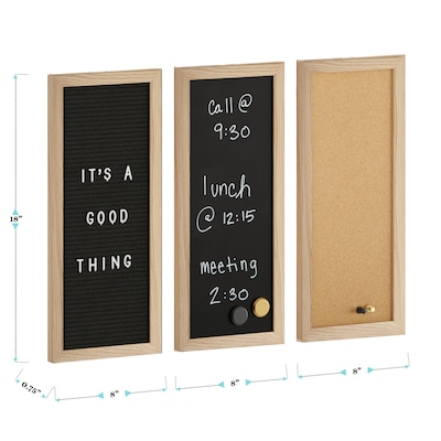 Martha Stewart Everette Cork Board, Chalk Board, Letter Board Set, Light Natural Woodgrain Frame, 18" x 24" (BRDK202210111LN)