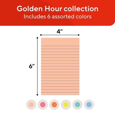 Staples Sticky Notes, 4" x 6", Assorted Colors, 600 Sheets – Standard Self-Stick Notes for Messages, Reminders & Planning